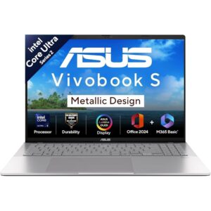 ASUS Vivobook S16,Intel Core Ultra 5 225H,AI PC(Intel Arc iGPU/16GB RAM/512GB SSD/FHD/16/60Hz/Backlit Keyboard/70Whr/Windows 11/M365 Basic(1Year)